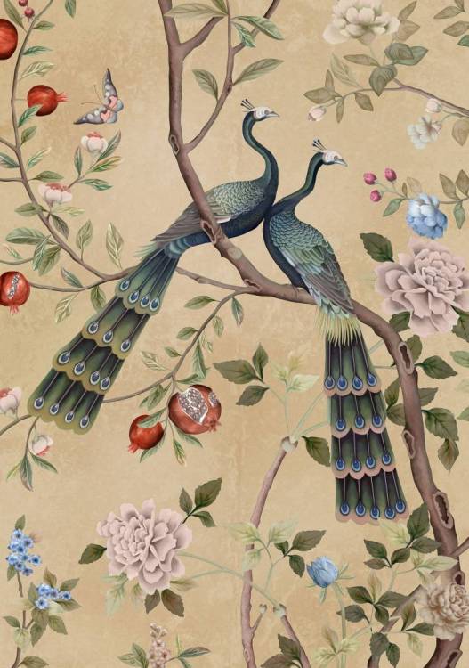 Фреска Ortograf Flora 31262 Two peacocks beige Флорентина FF