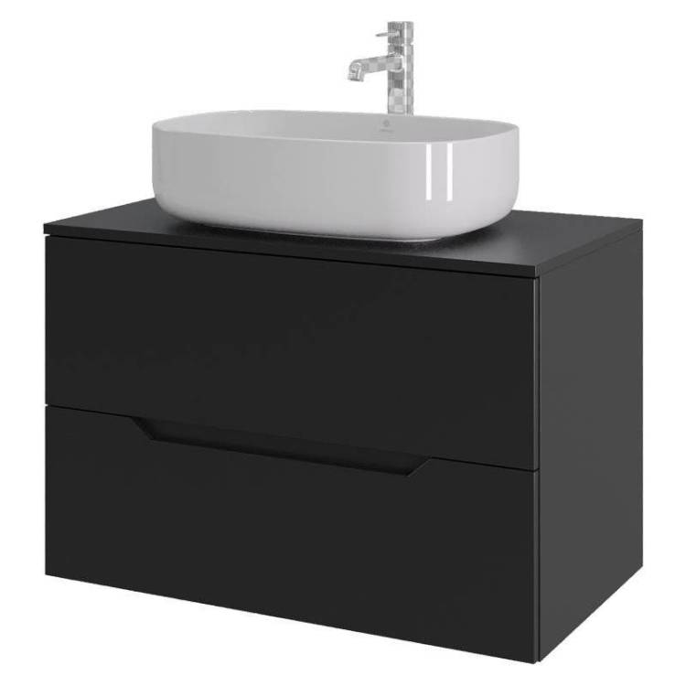 Тумба с раковиной Orange Line Li-80TubMDF+B07-540W черная матовая, 80.5 см