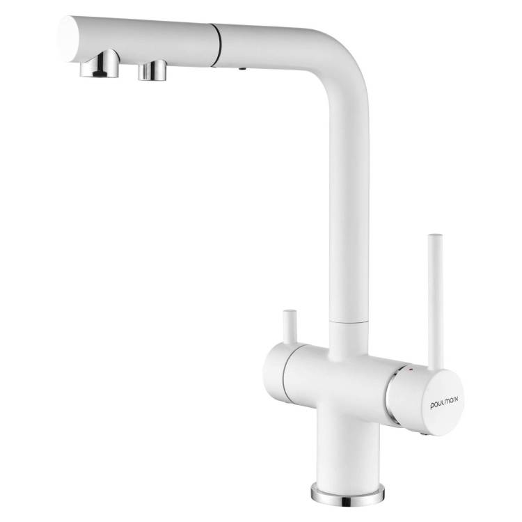 Смеситель для кухни Paulmark Serpentine Se213222-WH с выдвижным изливом, белый матовый