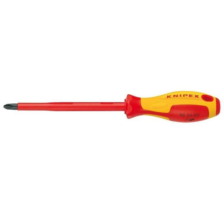 Отвертка KNIPEX крестовая PH4 VDE, длина лезвия 200 мм, 320 мм, диэлектрическая, 2-компонентная рукоятка
