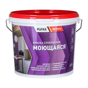 Краска моющаяся Pufas Decoself КМ морозостойкая белая 6.5 кг
