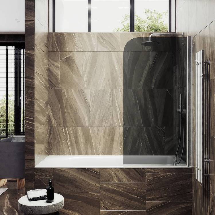 Шторка на ванну MaybahGlass MGV-603-5 поворотная, на монопетле, стекло графит, профиль хром матовый, 1400x400