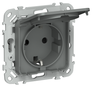 Розетка 1-местная с заземлением, шторками и крышкой IEK Flite FI-R16-16-44-K80 мокрый асфальт