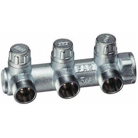 Запорный коллектор FAR 3/4 с 3 отводами М24х19, концевой