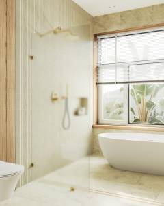 Душевая перегородка MaybahGlass MGD-268-3 79x195, стекло сатин 8 мм, профиль золото