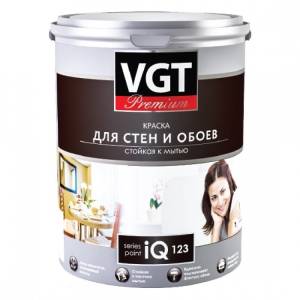 VGT PREMIUM IQ 123 КРАСКА МОЮЩАЯСЯ ДЛЯ СТЕН И ОБОЕВ глубокоматовая, белая, база А (0,8л)