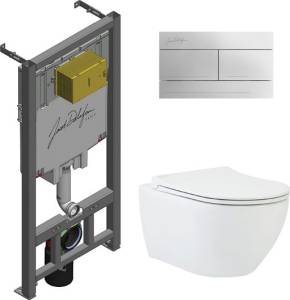 Комплект Унитаз подвесной beWash Bogen 88303201 с сиденьем микролифт + Инсталляция Jacob Delafon E29025-NF + Кнопка смыва Jacob Delafon E4316-CP хром глянцевый