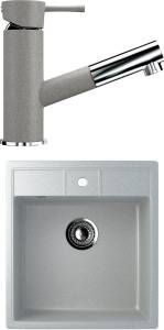 Комплект Мойка кухонная Ulgran U-406-310 серая + Смеситель для кухни Ulgran U-009-310 серый