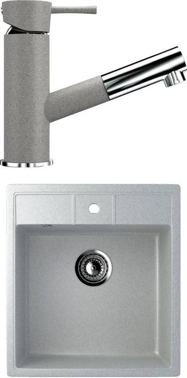 Комплект Мойка кухонная Ulgran U-406-310 серая + Смеситель для кухни Ulgran U-009-310 серый
