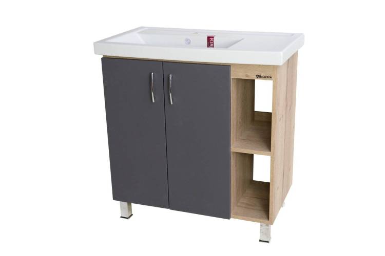 Тумба с раковиной Bellezza Рона 80 с полками, R Серый
