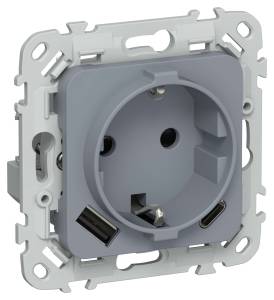 Розетка 1-местная с заземлением, шторками и USB Type A+С IEK Flite FI-R14-16-U22-020-K35 маренго