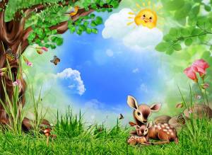 3D Фотообои Artegrafico «Бэмби на лужайке» Det179 песок