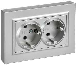Розетка 2-местная с заземлением и шторками IEK Brite BR-R28-16-K47-F алюминий