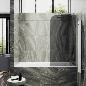 Шторка на ванну MaybahGlass MGV-134-1у стекло графит, профиль белый матовый, 1400x440