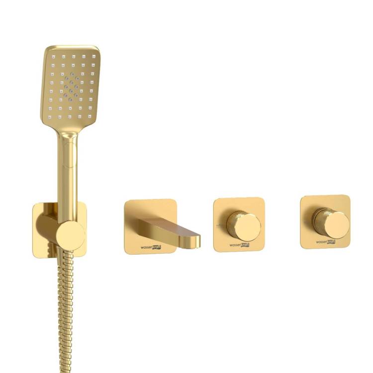 Душевой комплект Wasserkraft Schunter A8251.306.308.285.194.201 золотой, встраиваемый, с изливом, с лейкой
