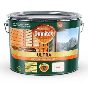 Пропитка декоративная для защиты древесины Omnitex Ultra AWB полуглянцевая белая 9 л