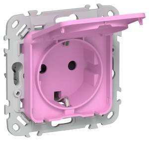 Розетка 1-местная с заземлением, шторками и крышкой IEK Flite FI-R16-16-1-44-K99 пурпурный