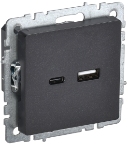 Розетка USB type A+C IEK Brite BR-U22-018-K02 черный