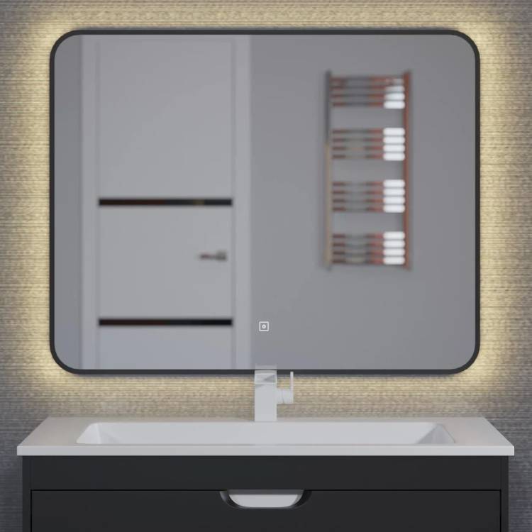 Зеркало Uperwood Modul 3049345677 с подсветкой, сенсорная кнопка, антизапотевание, теплая подсветка, черное, 100x80 см