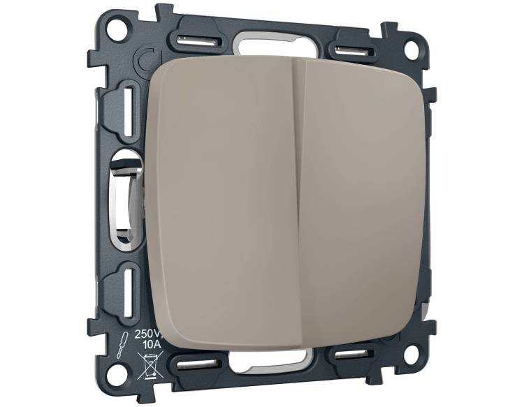 Комплект механизма 2-клавишного перекрестного выключателя Ambrella Volt MO MO363030 серо-бежевый матовый
