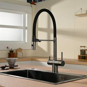 Смеситель для кухни Vincea VKF-120GM с гибким изливом, вороненая сталь