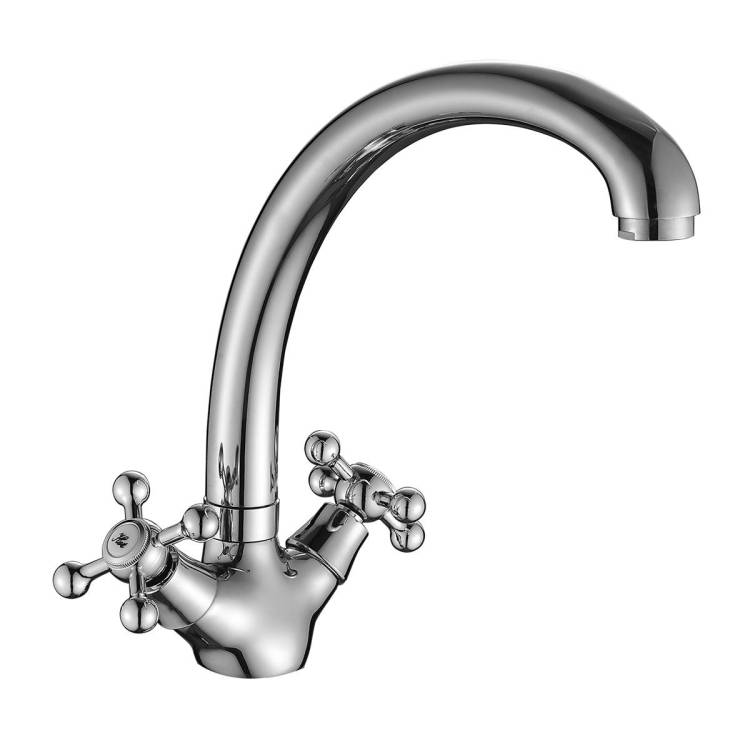 Смеситель для кухни Decoroom DR54 DR54029 двуручный с высоким повортным изливом Хром