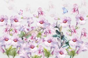 3D Фотообои Artegrafico «Сиреневые петунии с бабочками» BT-019 акварель