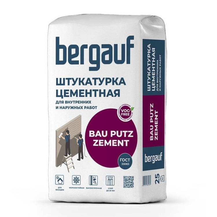 Штукатурка цементная фасадная Bergauf Bau Putz Zement 25 кг