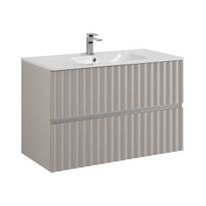 Тумба с раковиной Art&Max Elegant с подсветкой ручек, Светло-серый матовый, 58.5x90