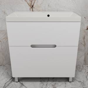 Тумба с раковиной Style Line Матис 80 напольная, белая матовая, раковина жасмин, 82x80x45