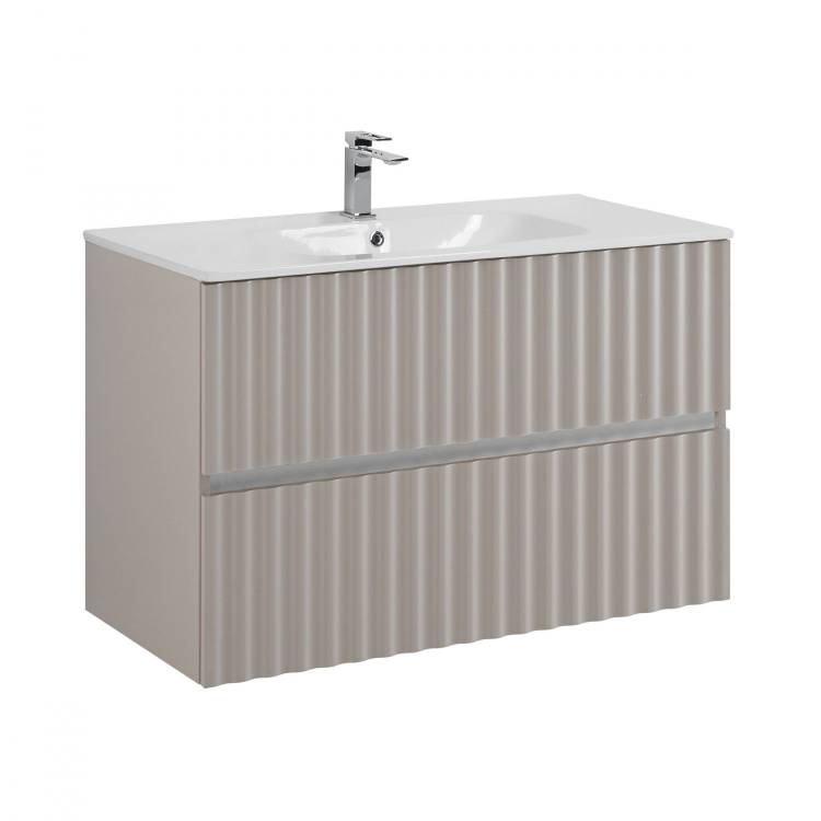 Тумба с раковиной Art&Max Elegant с подсветкой ручек, Светло-серый матовый, 58.5x90