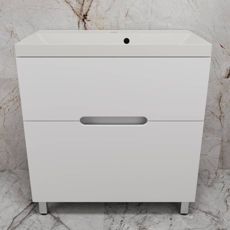 Тумба с раковиной Style Line Матис 80 напольная, белая матовая, раковина жасмин, 82x80x45