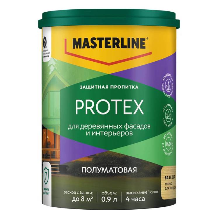 Пропитка защитная для деревянных фасадов и интерьеров Masterline Protex база CLR 0.9 л