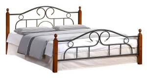Кровать Tetchair AT-808 5414 дерево гевея/металл, 160x200 см (queen bed), красный дуб/черный