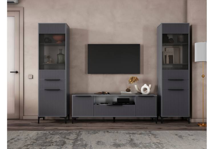 Стенка в гостиную Woodville Иадама 620697 графит, графит софт комплектация 7