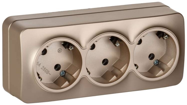 Розетка 3-местная с заземлением IEK Glory ERH31-K37M-16 шампань матовый