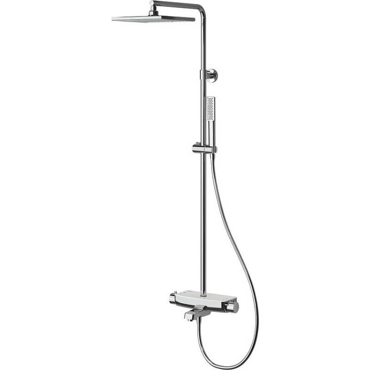 Душевая стойка Teska Mira DK3601C с термостатом и изливом, белое стекло