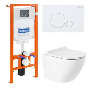 Комплект Унитаз подвесной BelBagno Sfera-R BB046CHR с сиденьем BB2111SC + Система инсталляции для унитазов BelBagno BB002-80 с кнопкой смыва BB014-SR-BIANCO