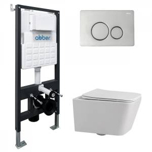 Комплект Abber Rechteck AC1201-AC0105-AC0121 унитаз подвесной, безободковый, сиденье микролифт, белый, кнопка хром