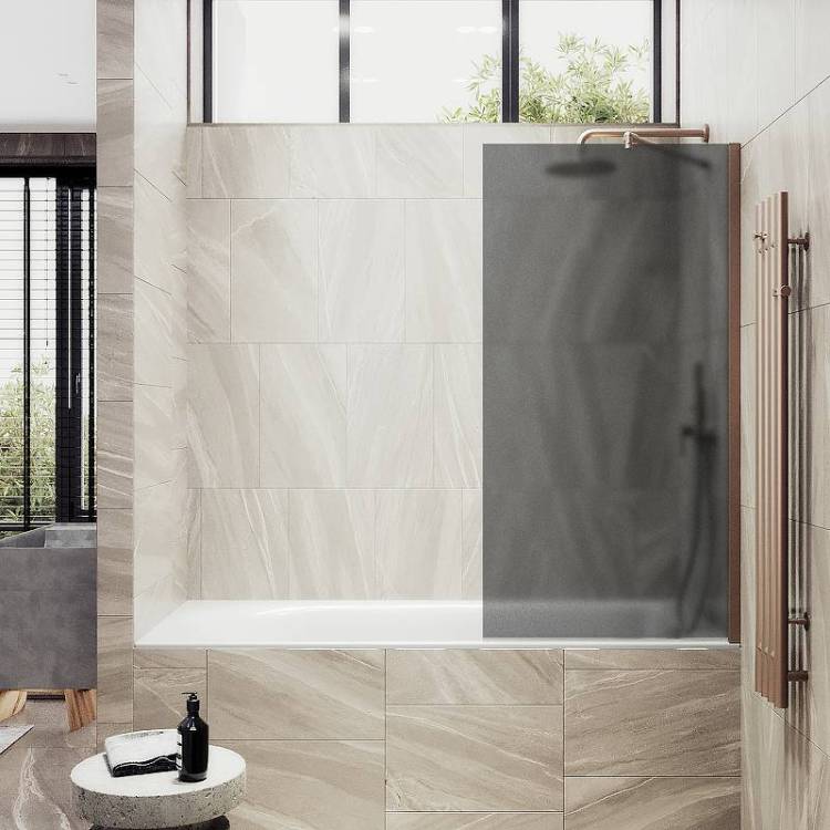 Шторка на ванну MaybahGlass MGV-85-2ш стекло графит матовый, профиль бронза, 1400x500