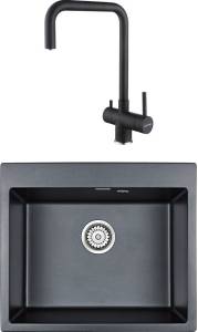 Комплект Paulmark Kante PM106052-BLM черный металлик + Смеситель Paulmark Wetter We213030-418 для кухонной мойки, черный металлик
