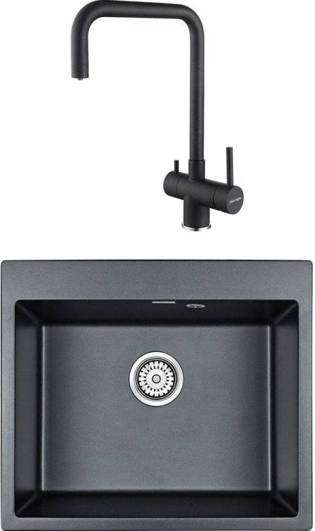 Комплект Paulmark Kante PM106052-BLM черный металлик + Смеситель Paulmark Wetter We213030-418 для кухонной мойки, черный металлик