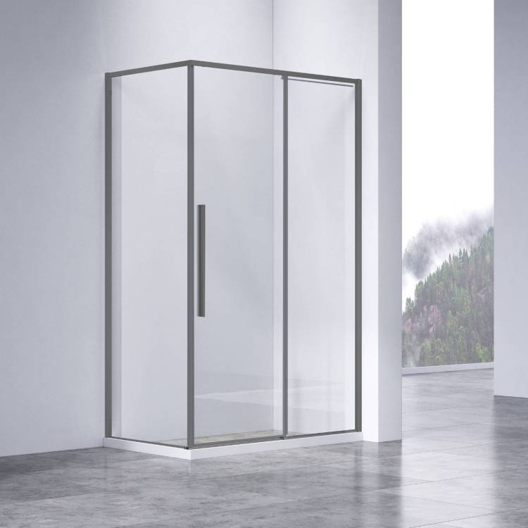 Душевой уголок Vincea Slim-N VSR-4SN9014CLGM профиль вороненая сталь, стекло прозрачное, 140x90x200