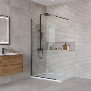 Душевая перегородка BelBagno KRAFT-L-1-90-C-NERO стекло прозрачное, профиль черный, 90x195