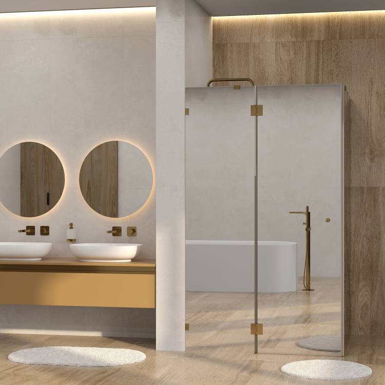 Душевой уголок Wasserkraft Ems 76H07L-MR профиль глянцевое золото, стекло зеркальное, 121x100x200