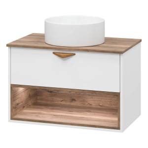 Тумба с раковиной Brevita Bergen - 80 Дуб Гала, Белый матовый 52x80x48