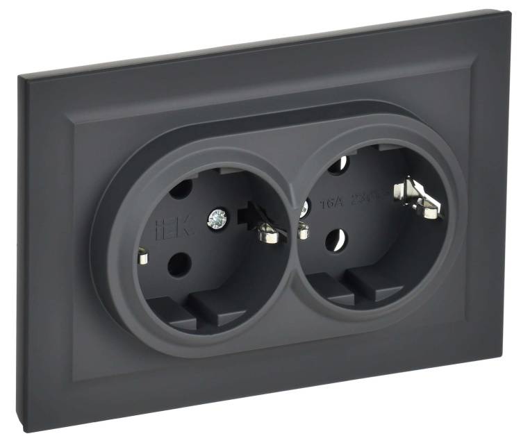Розетка 2-местная с заземлением IEK Brite BR-R21-16-K53-F графит