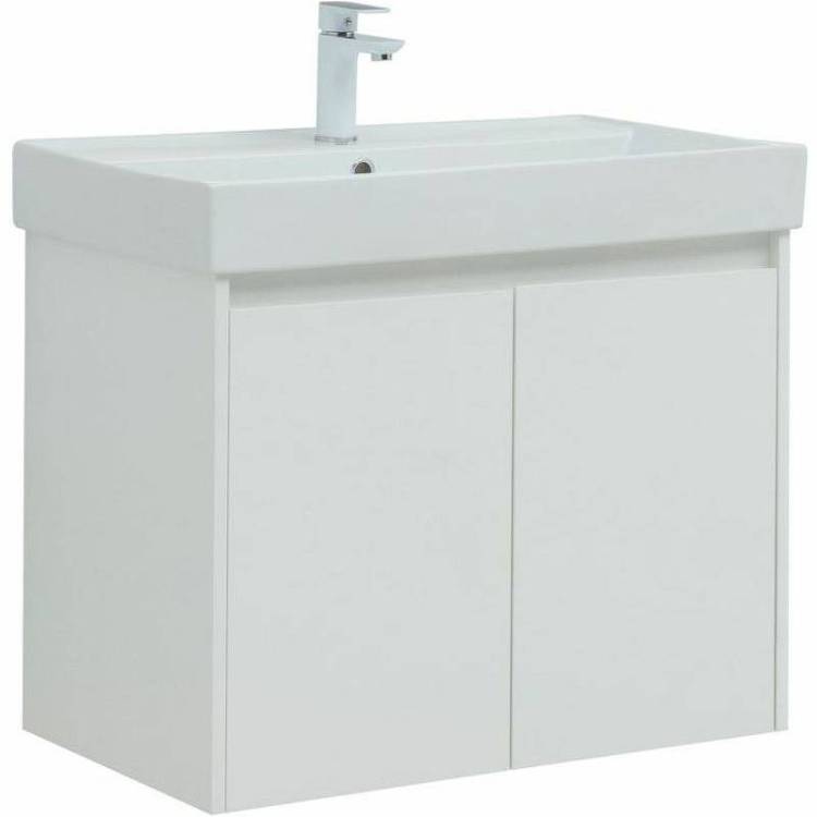 Тумба с раковиной Aquanet Nova Lite 75 302526 подвесная, белый глянец