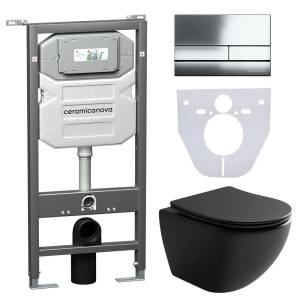 Комплект Унитаз подвесной Ceramica Nova Metropol CN4002MB + Система инсталляции Envision CN1002CH с кнопкой смыва хром и шумоизоляционной панелью CN1000