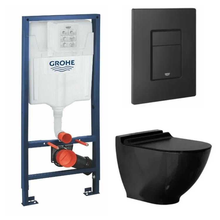 Комплект Grohe GRH939N5VP07 Инсталляция для унитаза Grohe Rapid SL + Унитаз подвесной beWash Harmony безободковый, с сиденьем микролифт, черный матовый